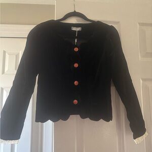 Black Velvet Women's Jacket with Red Buttons